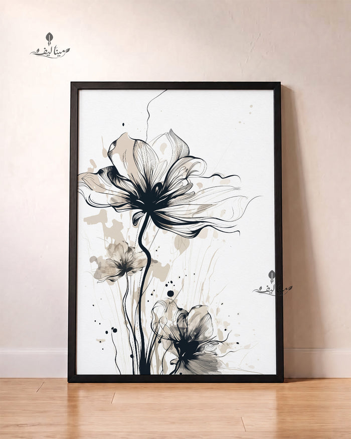 Wild Flower Botanical Ink Line Art Wall Art Canvas