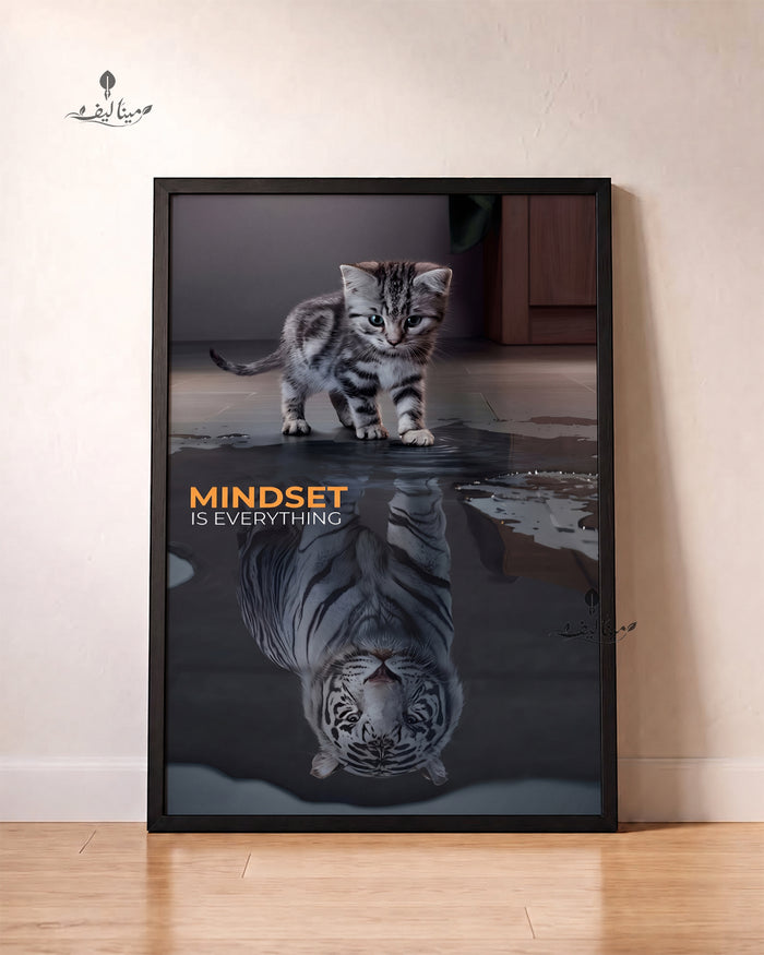 Mindset Is Everything Kitten Tiger Reflection Motivational Wall Art Canvas