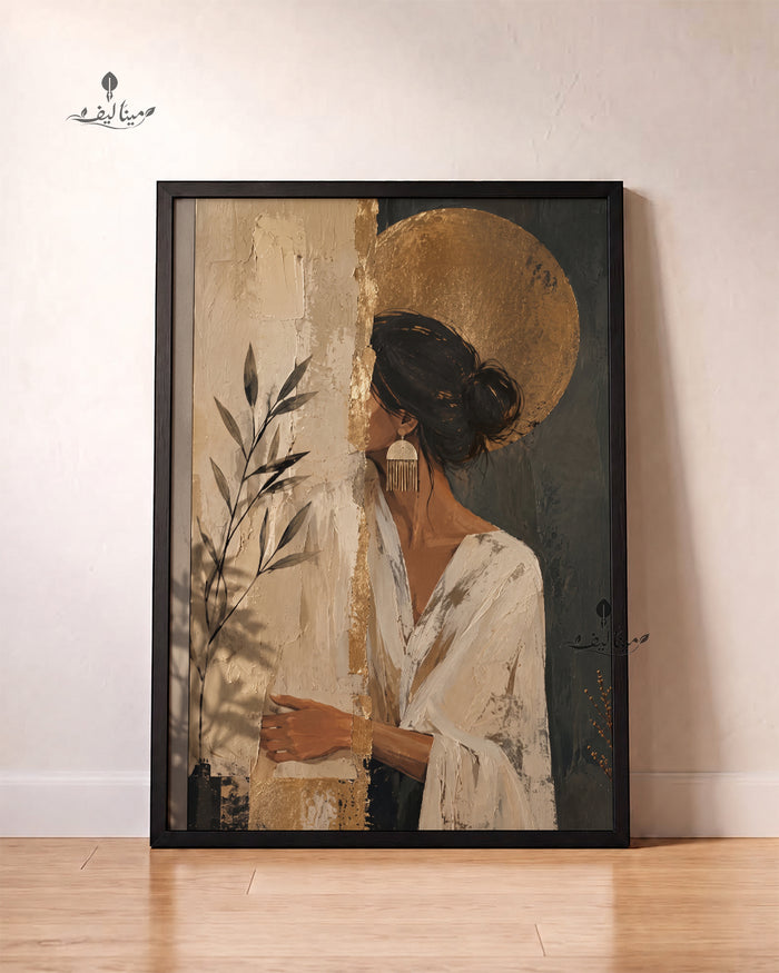 Woman Gold Hoop Textured Minimal Wall Art Canvas