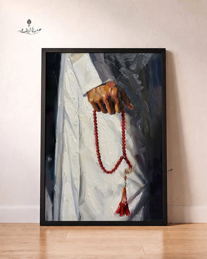 Hand Holding Tasbeeh Prayer Beads Textured Oil Paint Wall Art Canvas