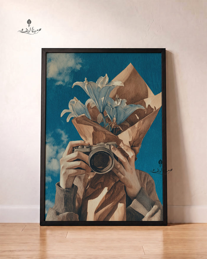 Person Holding Camera Lily Flowers Sky Collage Wall Art Canvas