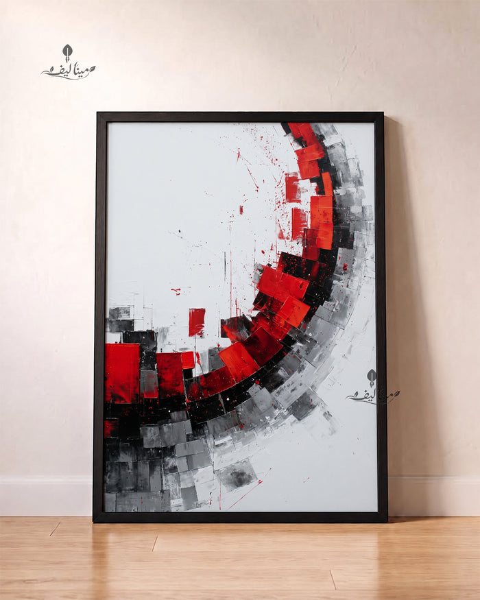 Red Black Textured Circle Modern Abstract Wall Art Canvas