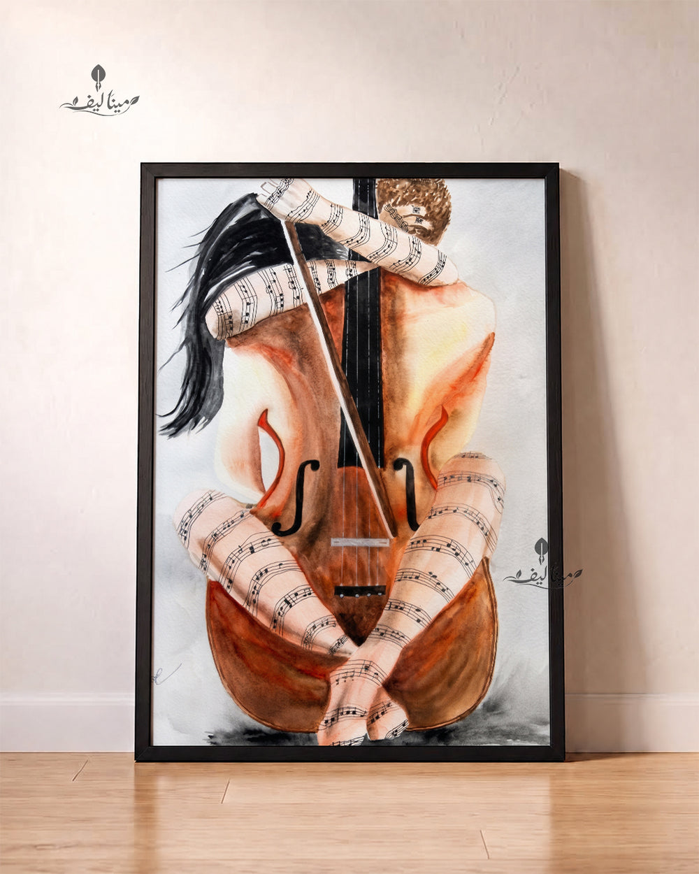 Woman Violin Musical Notes Surreal Watercolor Wall Art Canvas