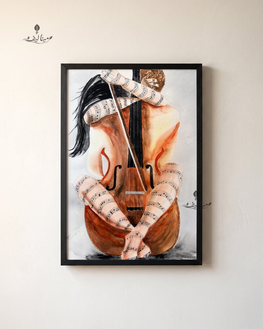 Woman Violin Musical Notes Surreal Watercolor Wall Art Canvas