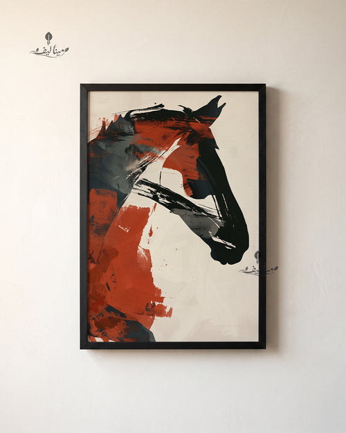 Bold Horse Head Red Black Brush Stroke Wall Art Canvas