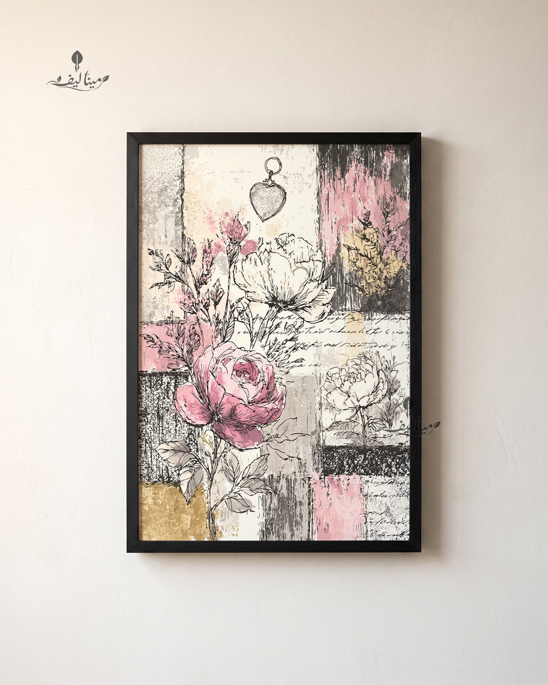 Vintage Rose Floral Sketch Collage Wall Art Canvas