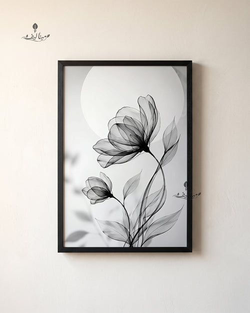 Black White X Ray Flower Moon Minimalist Botanical Wall Art Canvas