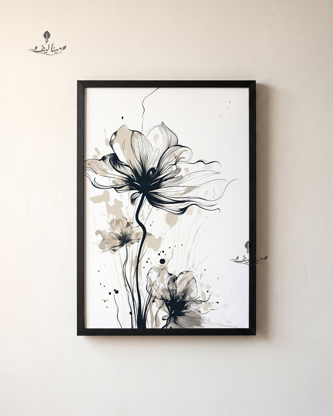 Wild Flower Botanical Ink Line Art Wall Art Canvas