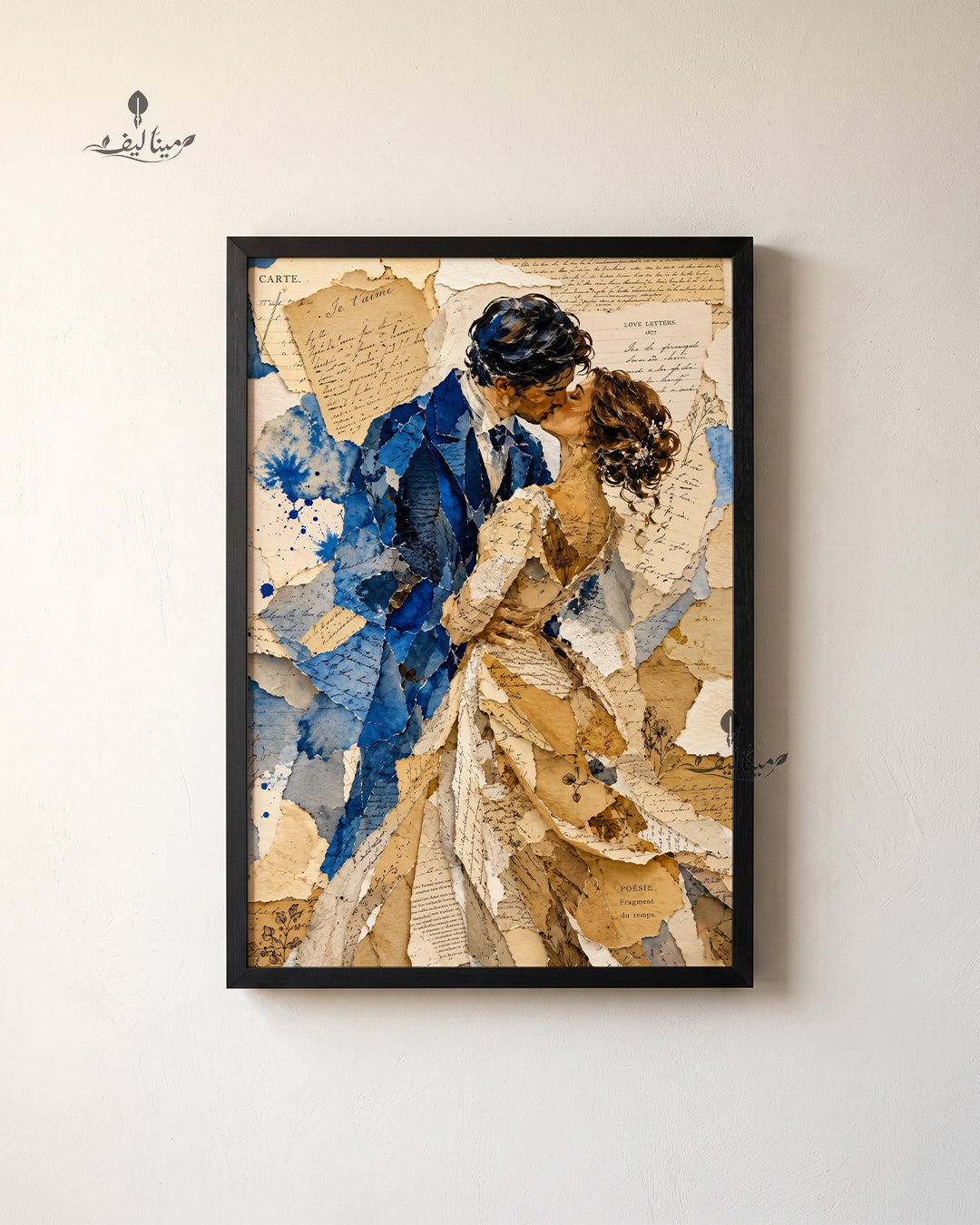 Vintage Love Letters Kissing Couple Collage Wall Art Canvas