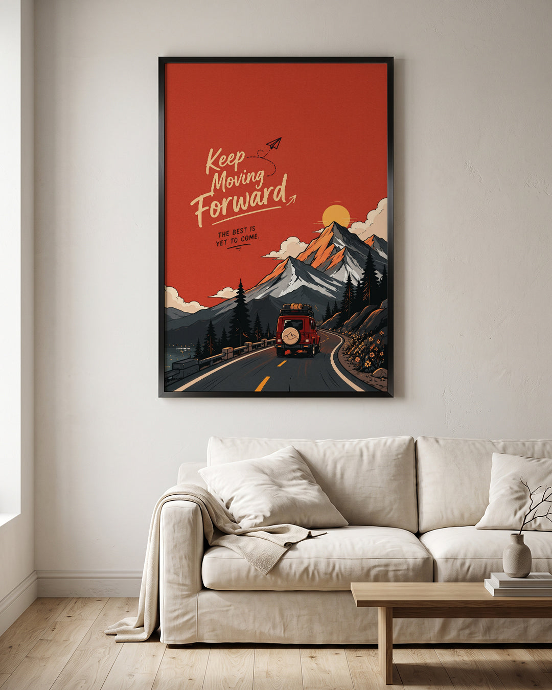 Keep Moving Forward Mountain Road Trip Motivational Wall Art Canvas
