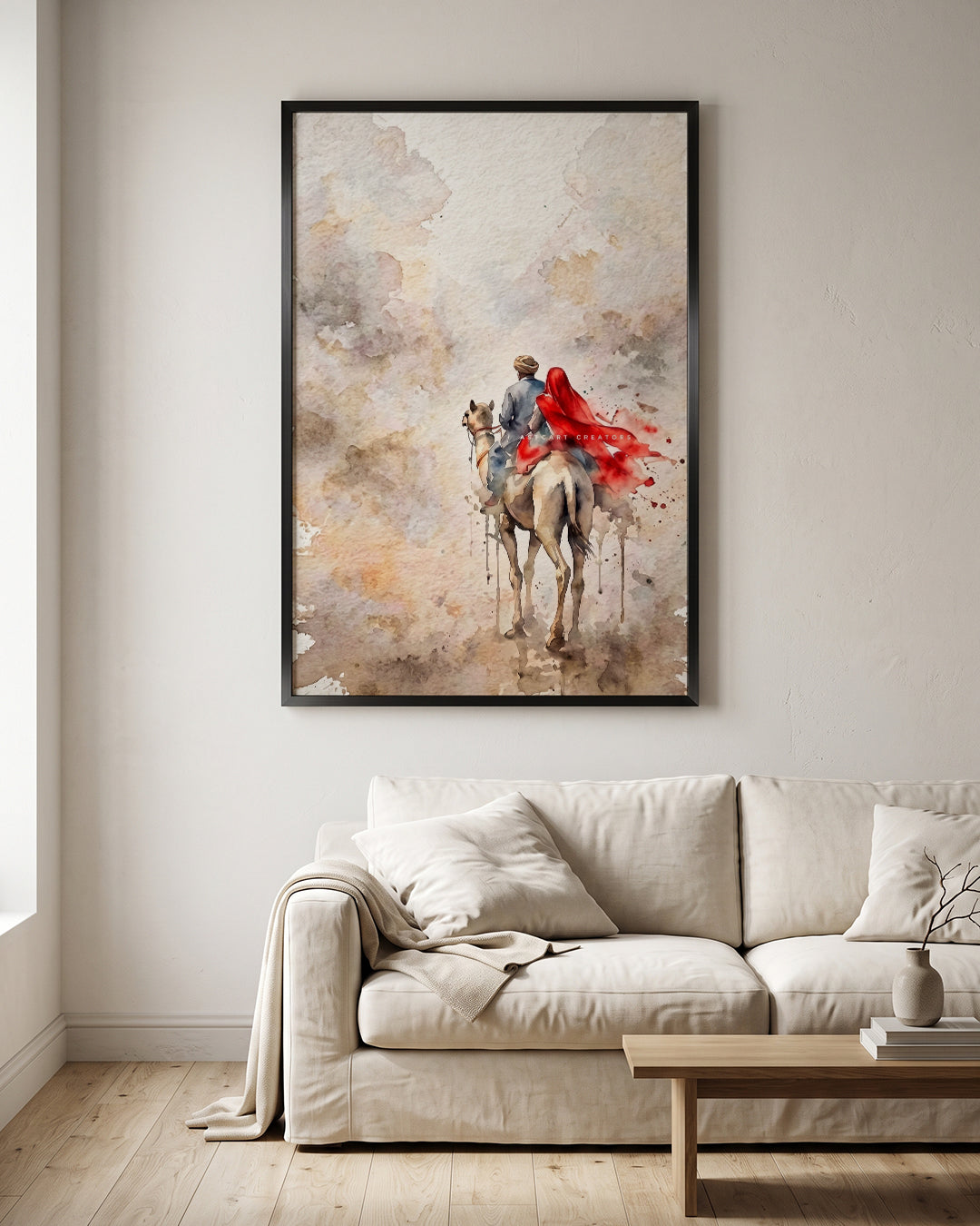 Camel Rider Desert Watercolor Style Wall Art Canvas