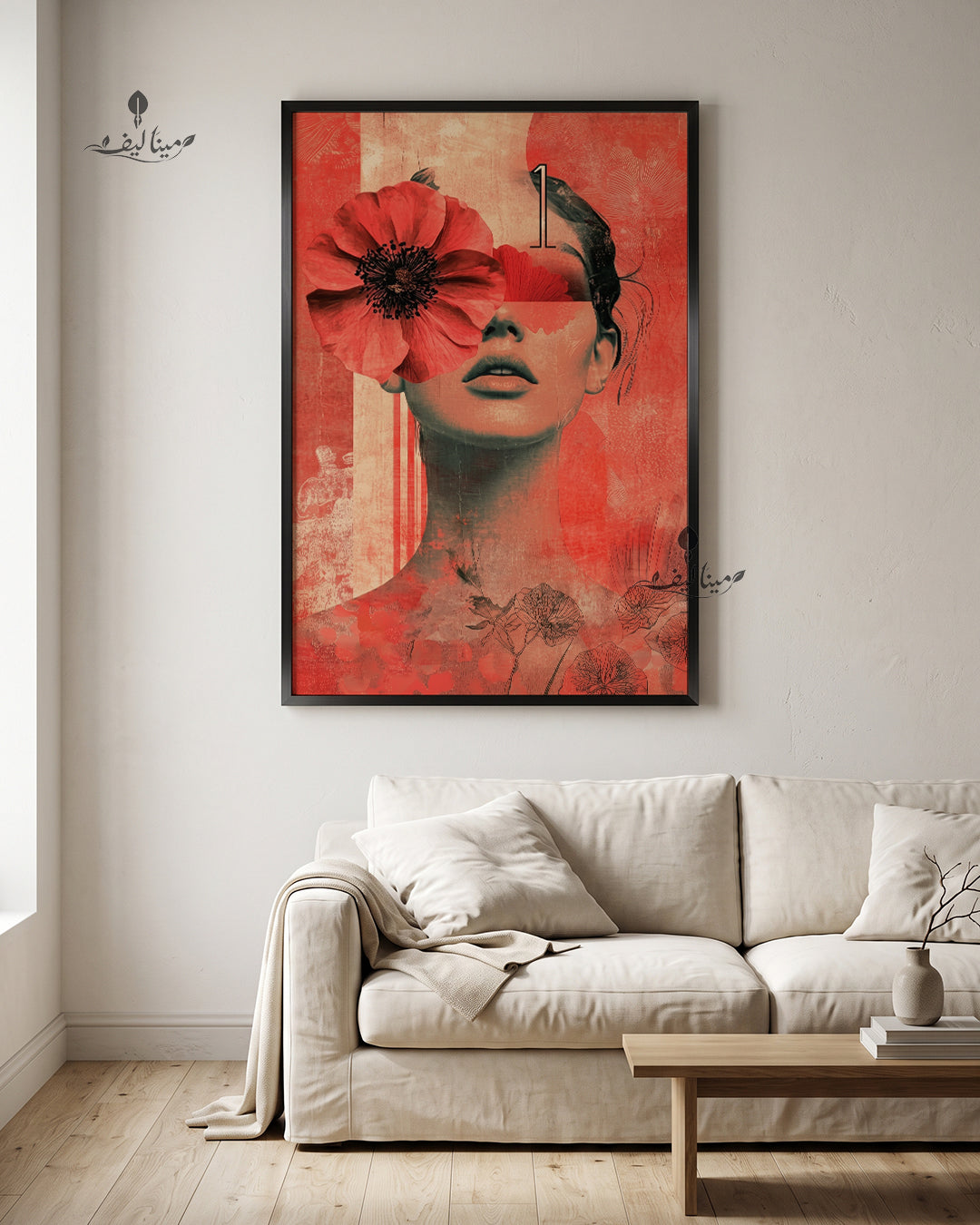 Woman Face Red Poppy Flower Vintage Collage Wall Art Canvas