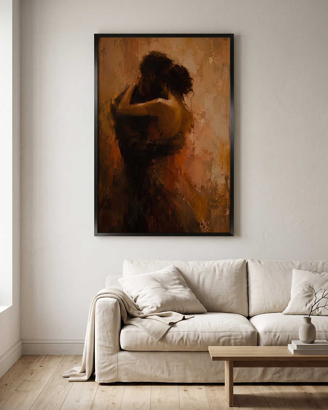 Romantic Couple Embrace Warm Tones Textured Oil Paint Wall Art Canvas
