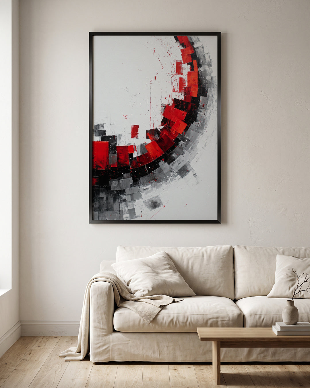 Red Black Textured Circle Modern Abstract Wall Art Canvas