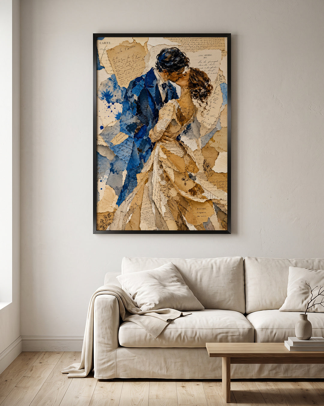 Vintage Love Letters Kissing Couple Collage Wall Art Canvas