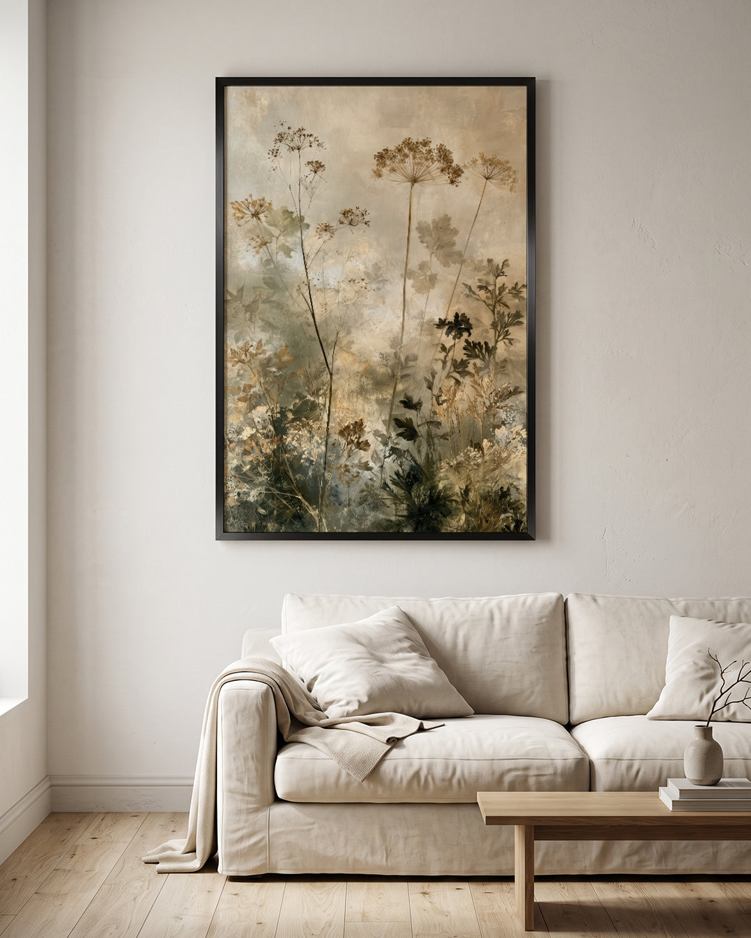 Dried Wildflowers Botanical Sepia Wabi Sabi Wall Art Canvas