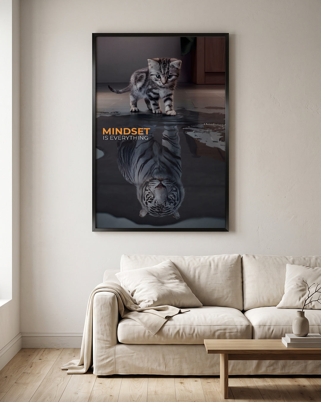 Mindset Is Everything Kitten Tiger Reflection Motivational Wall Art Canvas