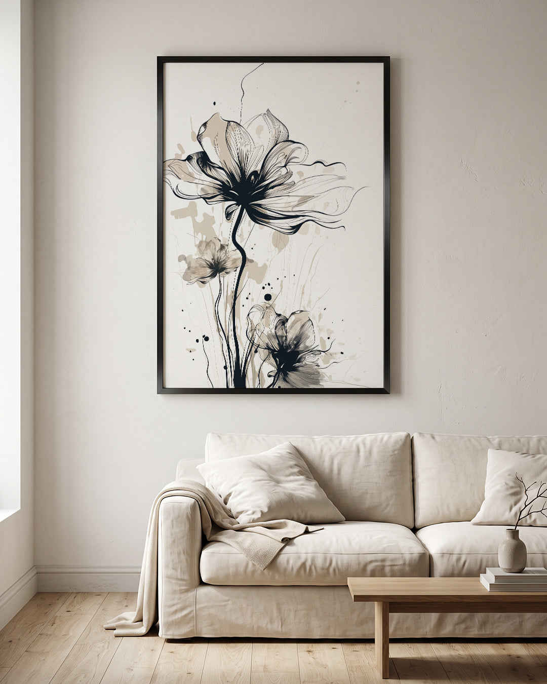 Wild Flower Botanical Ink Line Art Wall Art Canvas