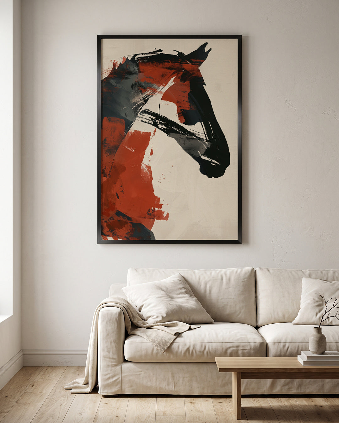 Bold Horse Head Red Black Brush Stroke Wall Art Canvas