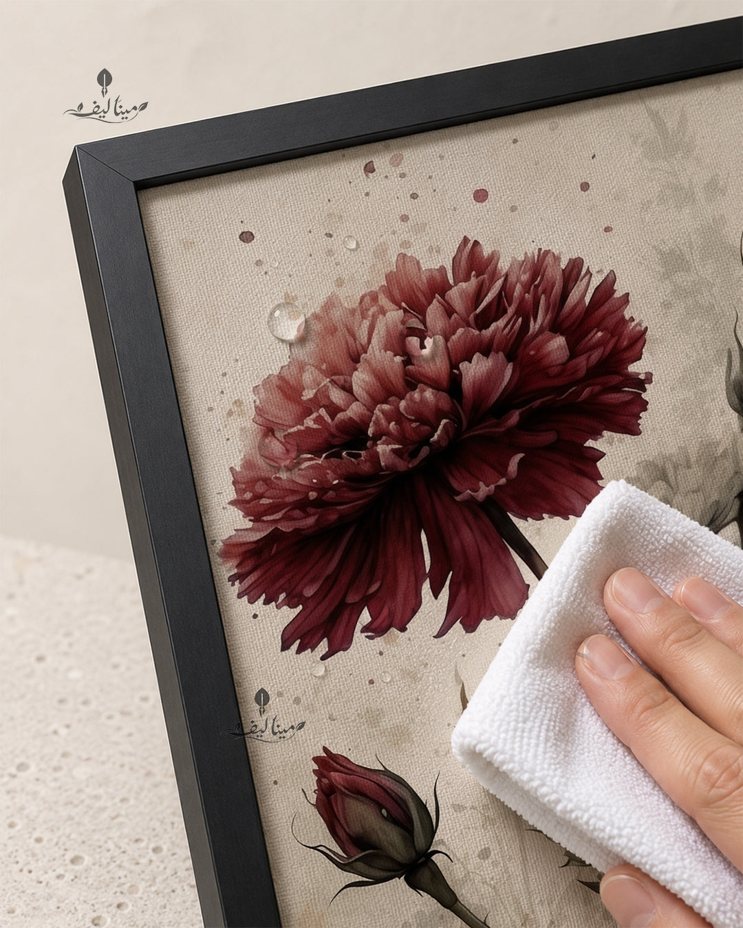 Dark Red Peony Wildflowers Vintage Watercolor Wall Art Canvas