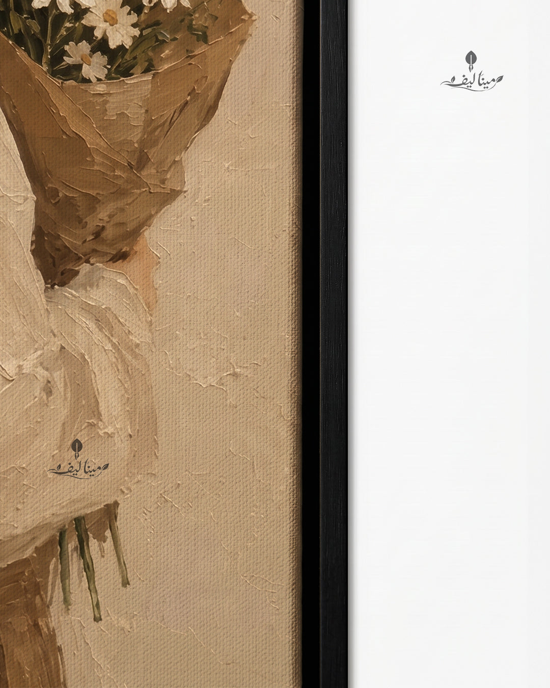 Woman With Daisy Bouquet Bow Hair Textured Oil Paint Wall Art Canvas