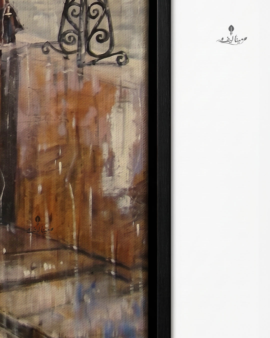 Couple Rain City Street Red Umbrella Oil Paint Wall Art Canvas
