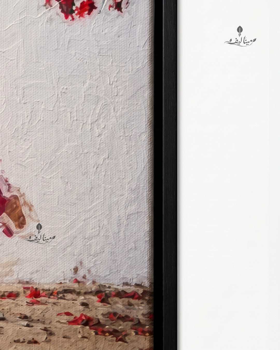 Woman Reaching Red Flower Branch Textured Oil Paint Wall Art Canvas