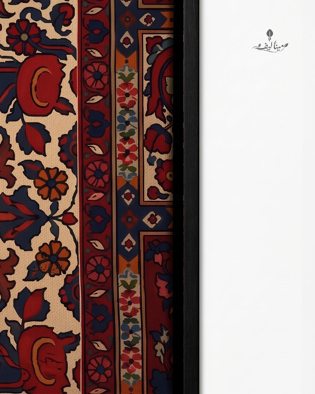 Woman Peeking Persian Rug Red Floral Pattern Illustration Wall Art Canvas
