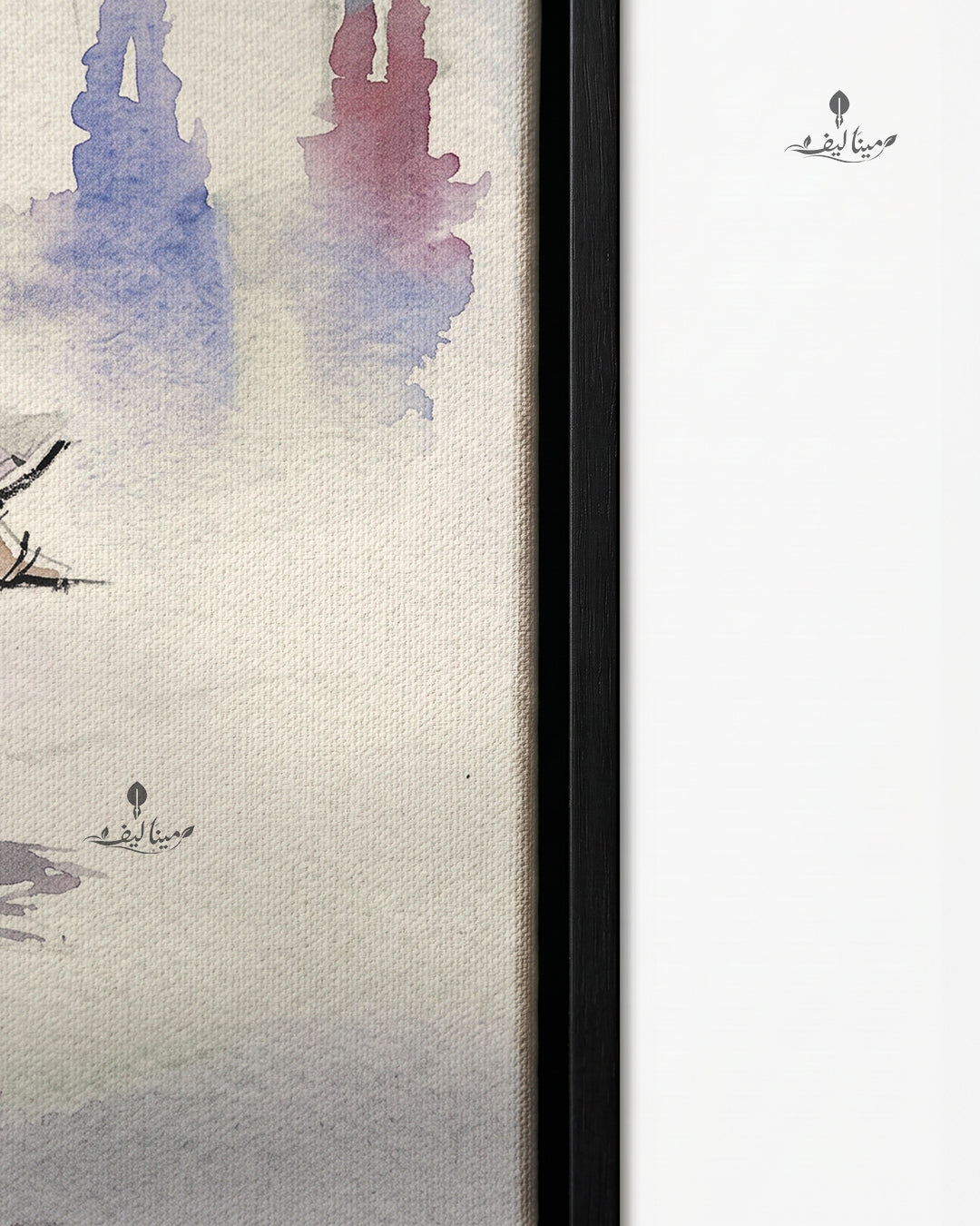 Rainy Day Couple Bicycle Umbrella Watercolor Wall Art Canvas