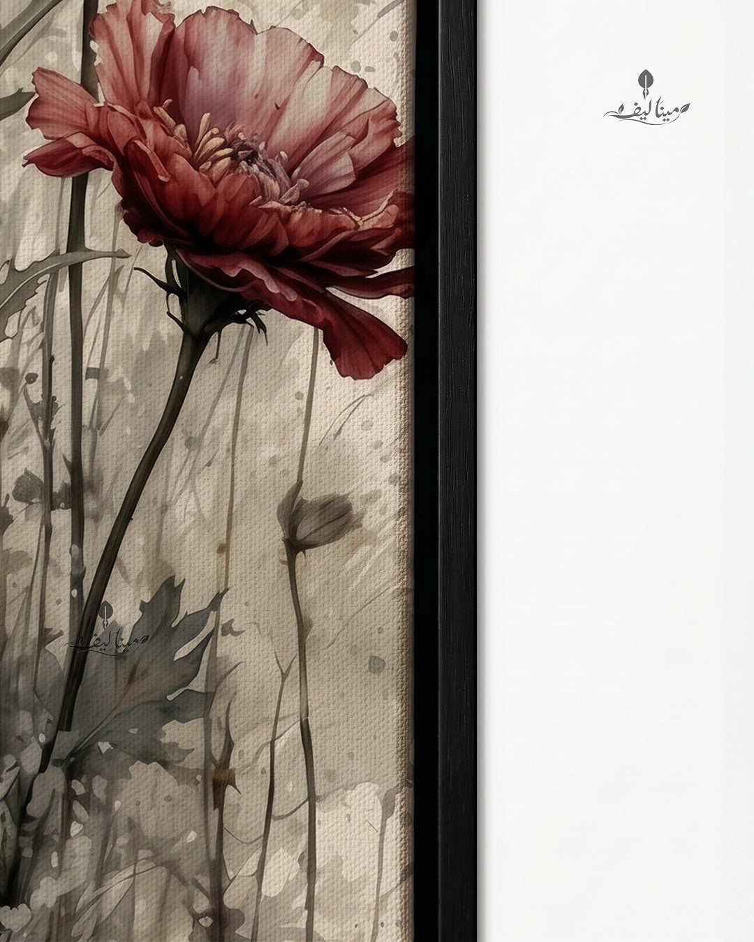 Dark Red Peony Wildflowers Vintage Watercolor Wall Art Canvas