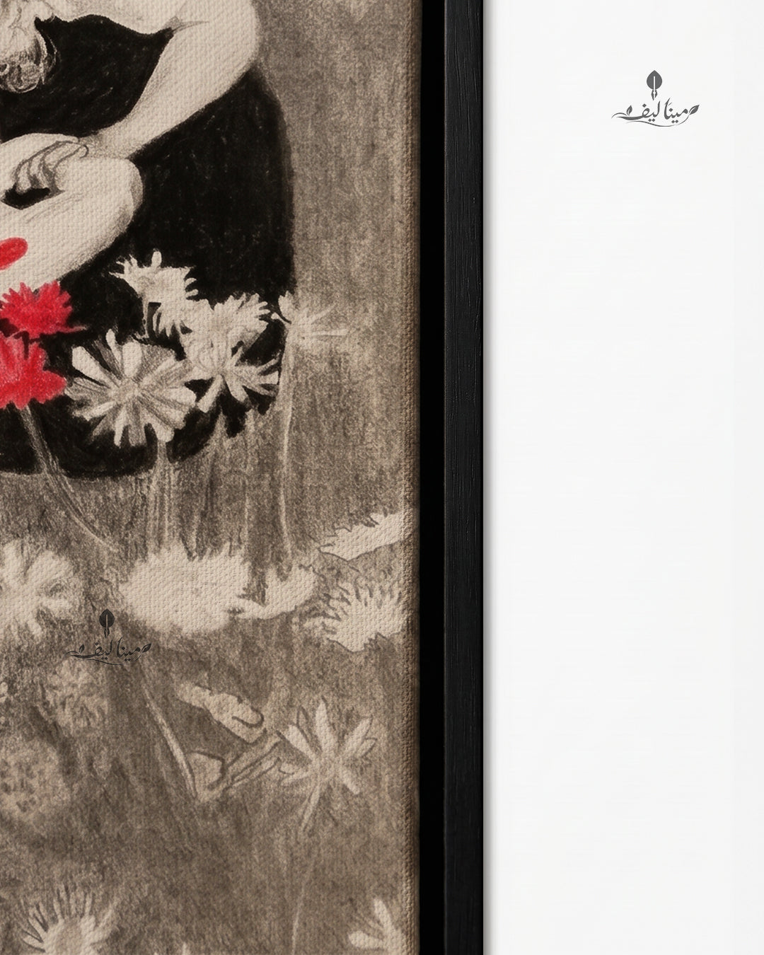 Girl Painting Flowers Pencil Sketch Color Wall Art Canvas