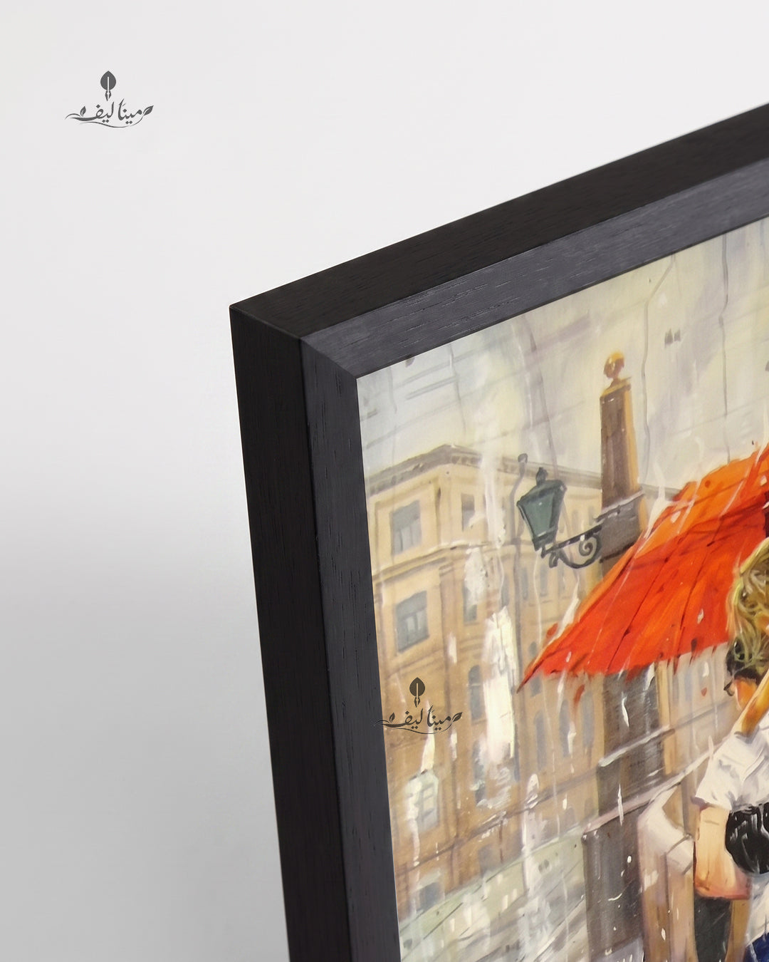 Couple Rain City Street Red Umbrella Oil Paint Wall Art Canvas