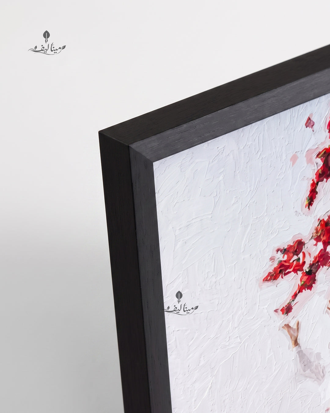Woman Reaching Red Flower Branch Textured Oil Paint Wall Art Canvas