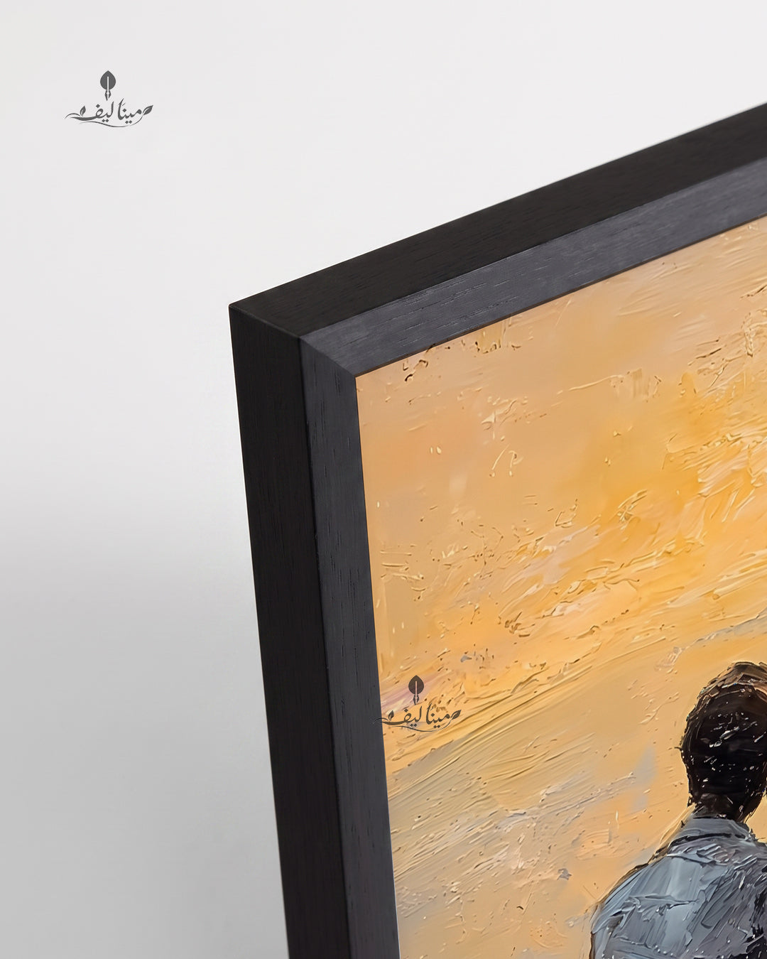 Couple Sitting Golden Field Sunset Textured Oil Paint Wall Art Canvas