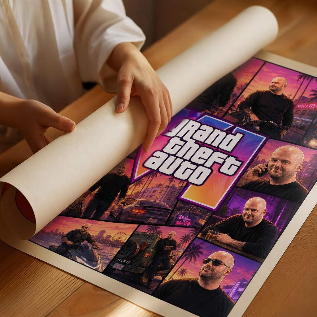 Custom GTA Collage, Personalized Gamer Cover Art, Turn Me Into Game Character, Vice City Style Poster