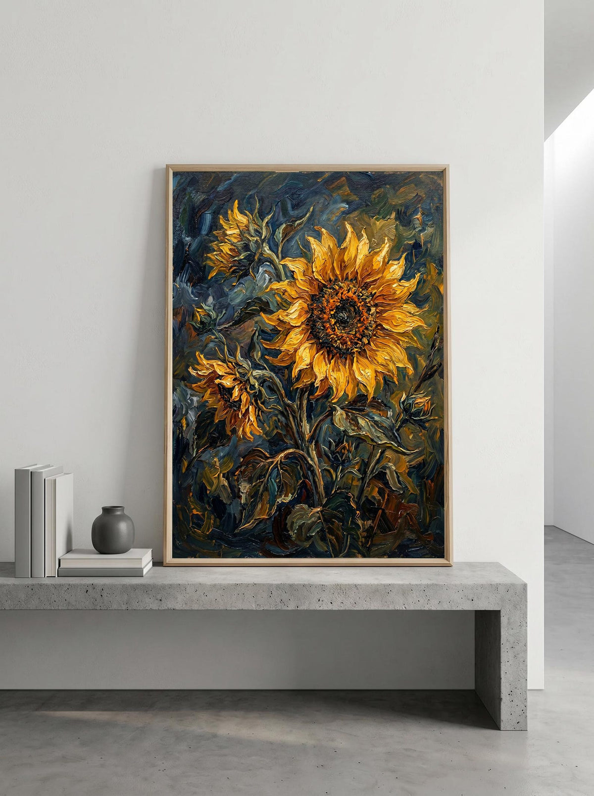 Sunflower Floral Moody Textured Oil Paint