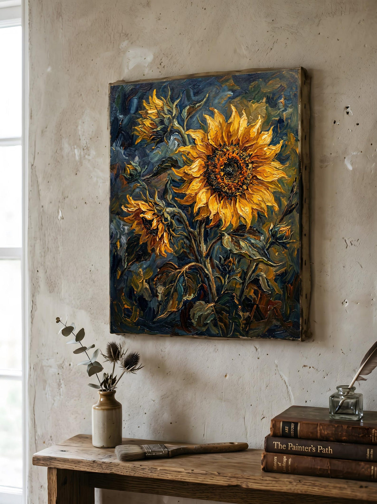 Sunflower Floral Moody Textured Oil Paint