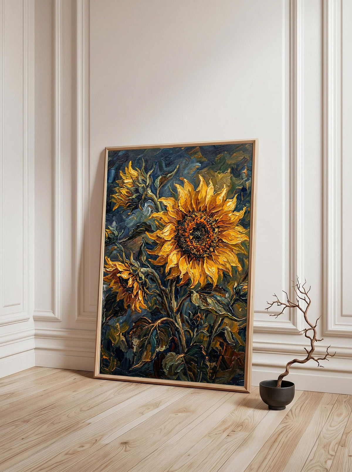 Sunflower Floral Moody Textured Oil Paint