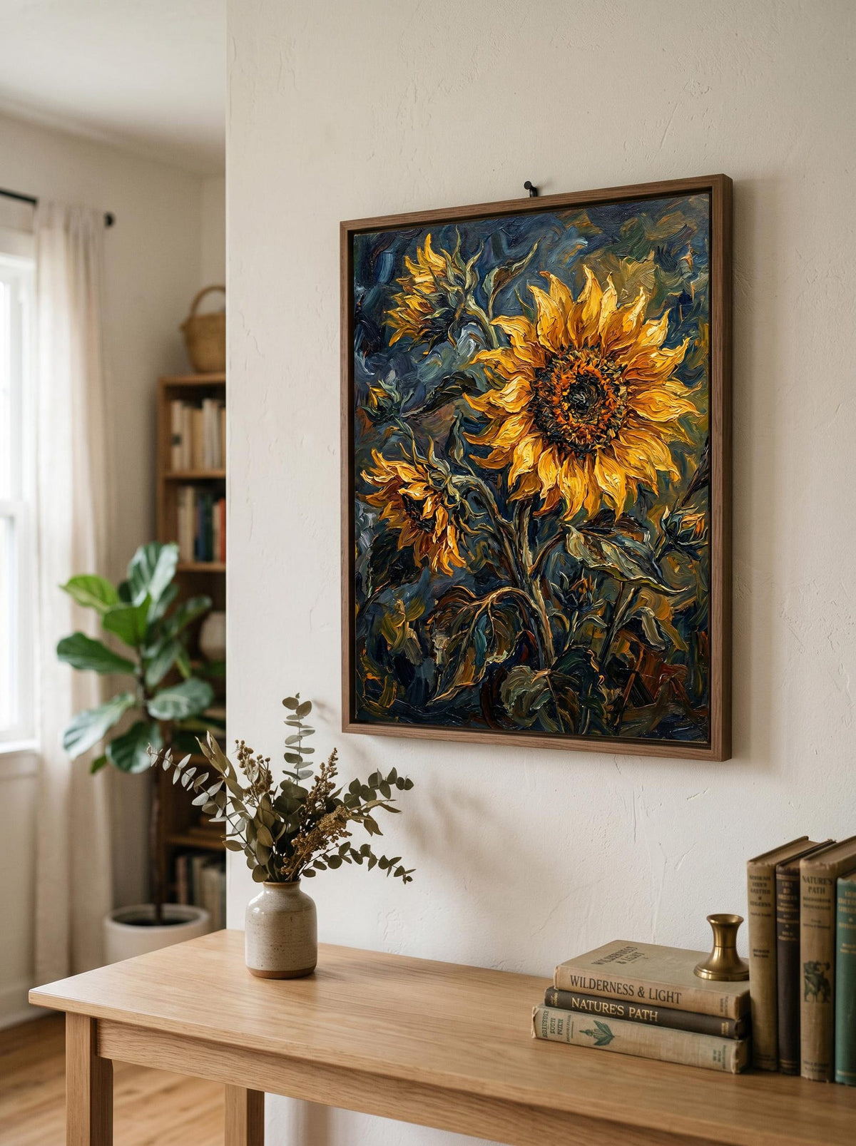 Sunflower Floral Moody Textured Oil Paint
