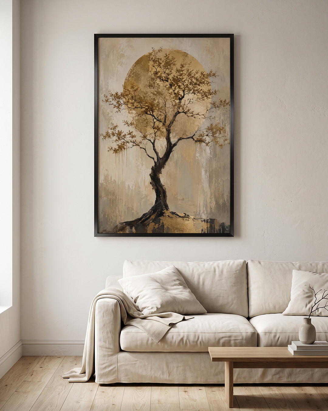 Golden Tree Of Life Sun Textured Abstract Wall Art Canvas