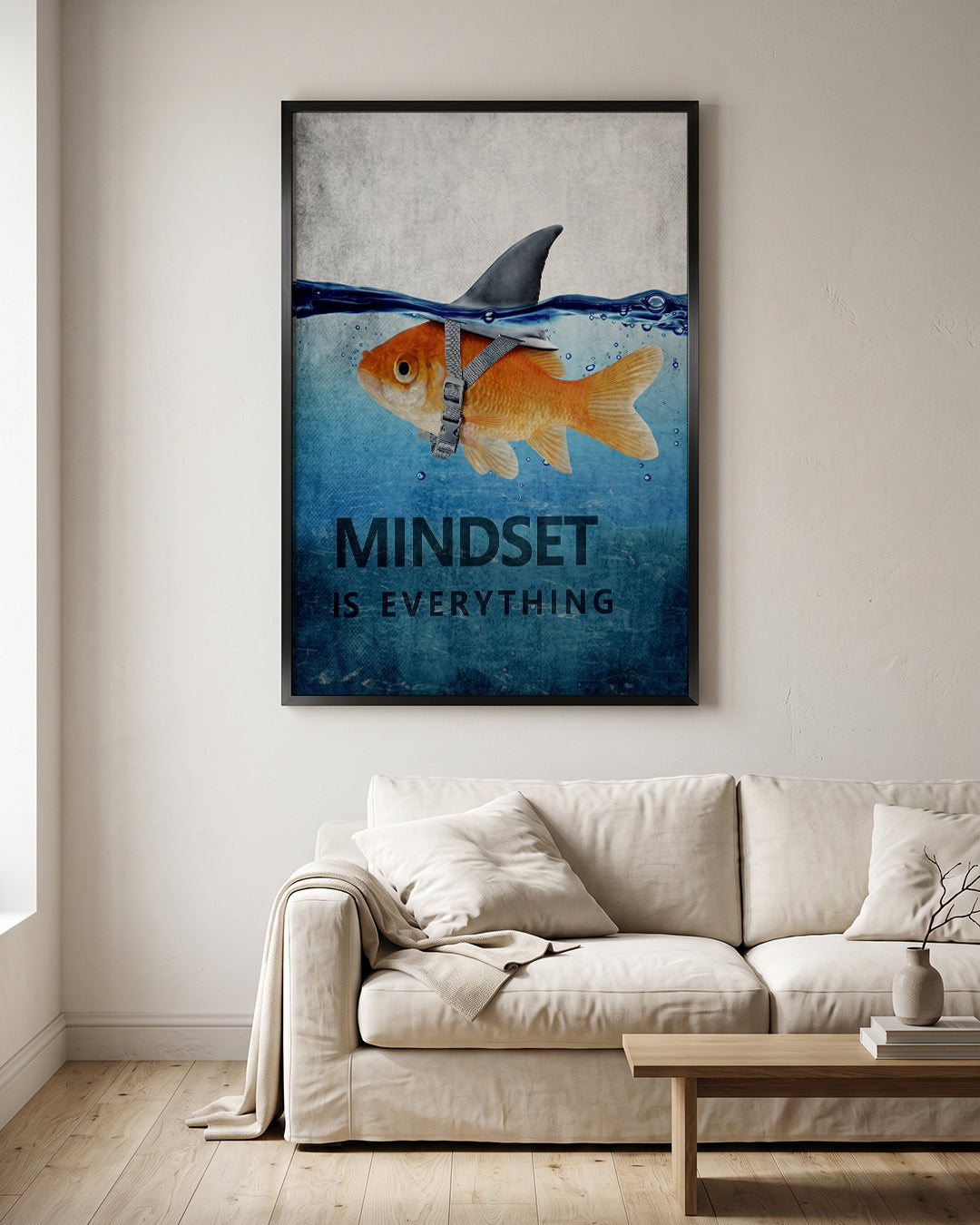 Mindset Is Everything Goldfish Shark Fin Motivational Wall Art Canvas