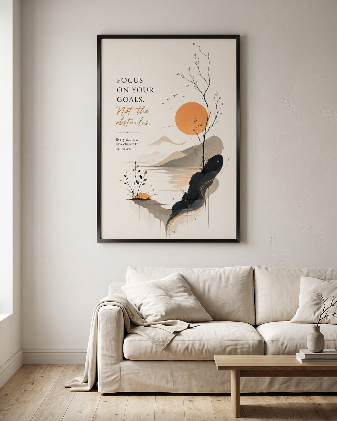 Focus On Your Goals Mountain Sunset Motivational Wall Art Canvas